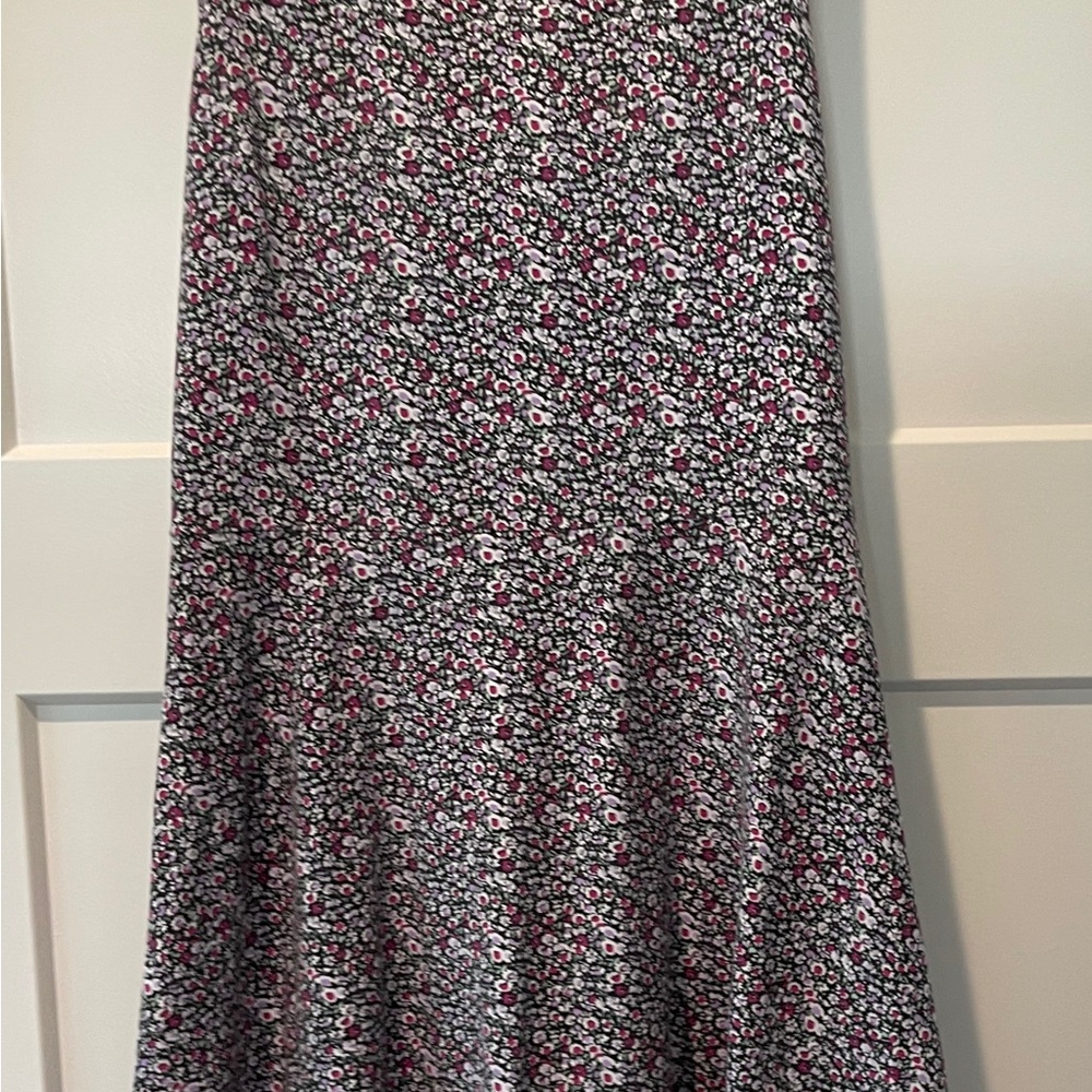 American Eagle Outfitters Black and Pink Floral Midi Skirt -Size M